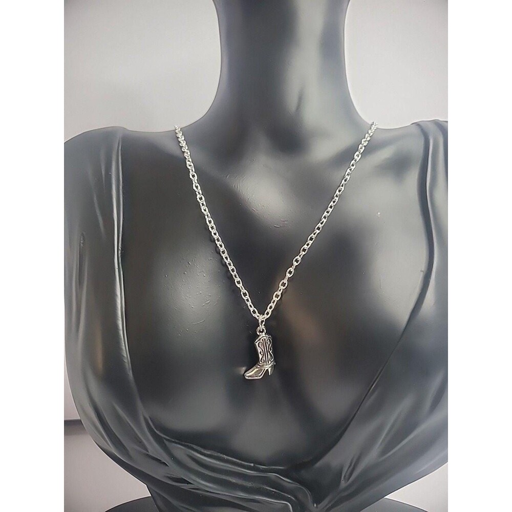Handmade‎ Silver Tone Cowboy Boot Pendant Necklace - Western Jewelry